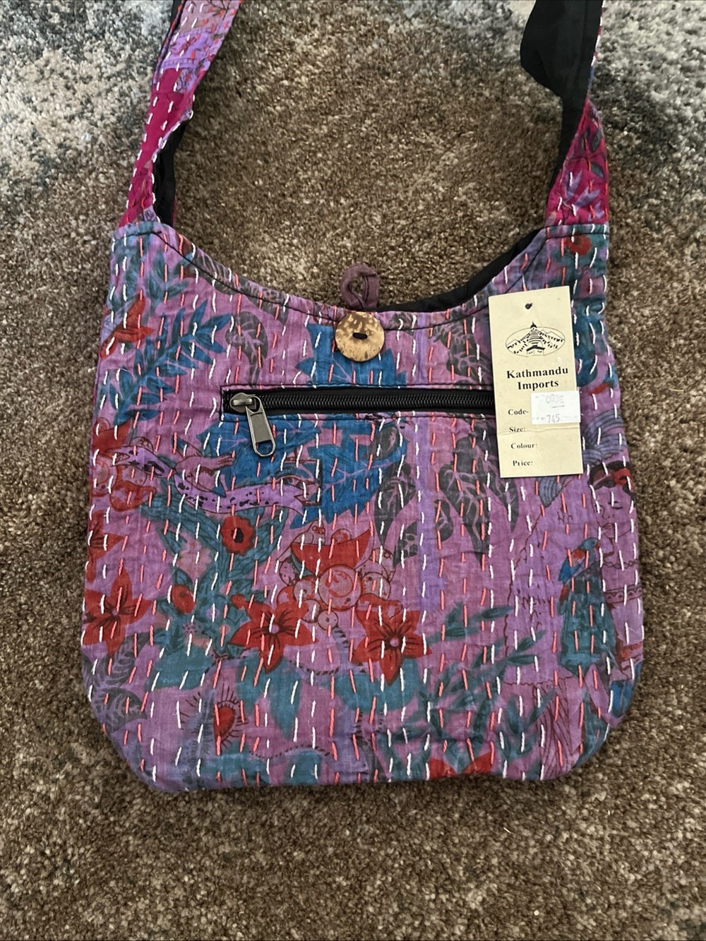 Boho Purple Floral Crossbody Bag